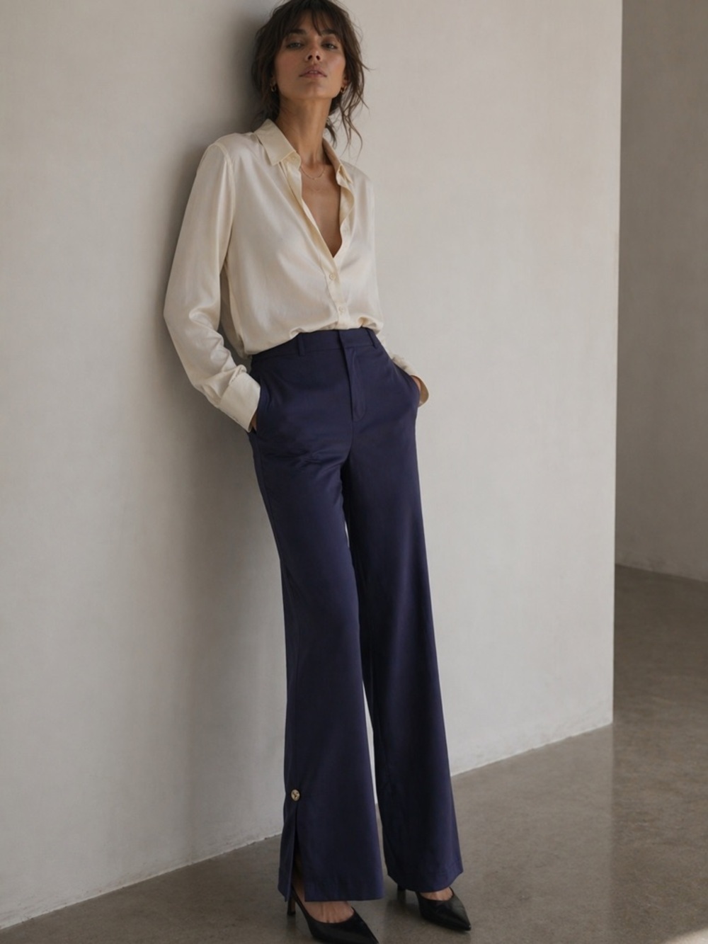 MAGGIE MARILYN Elegant Navy Wide Leg Women's Pants